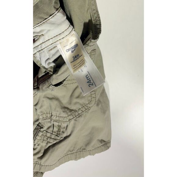 OshKosh B’gosh 24M Toddler Khaki Short Overalls Cargo Pockets Adjustable Straps - Picture 3 of 4